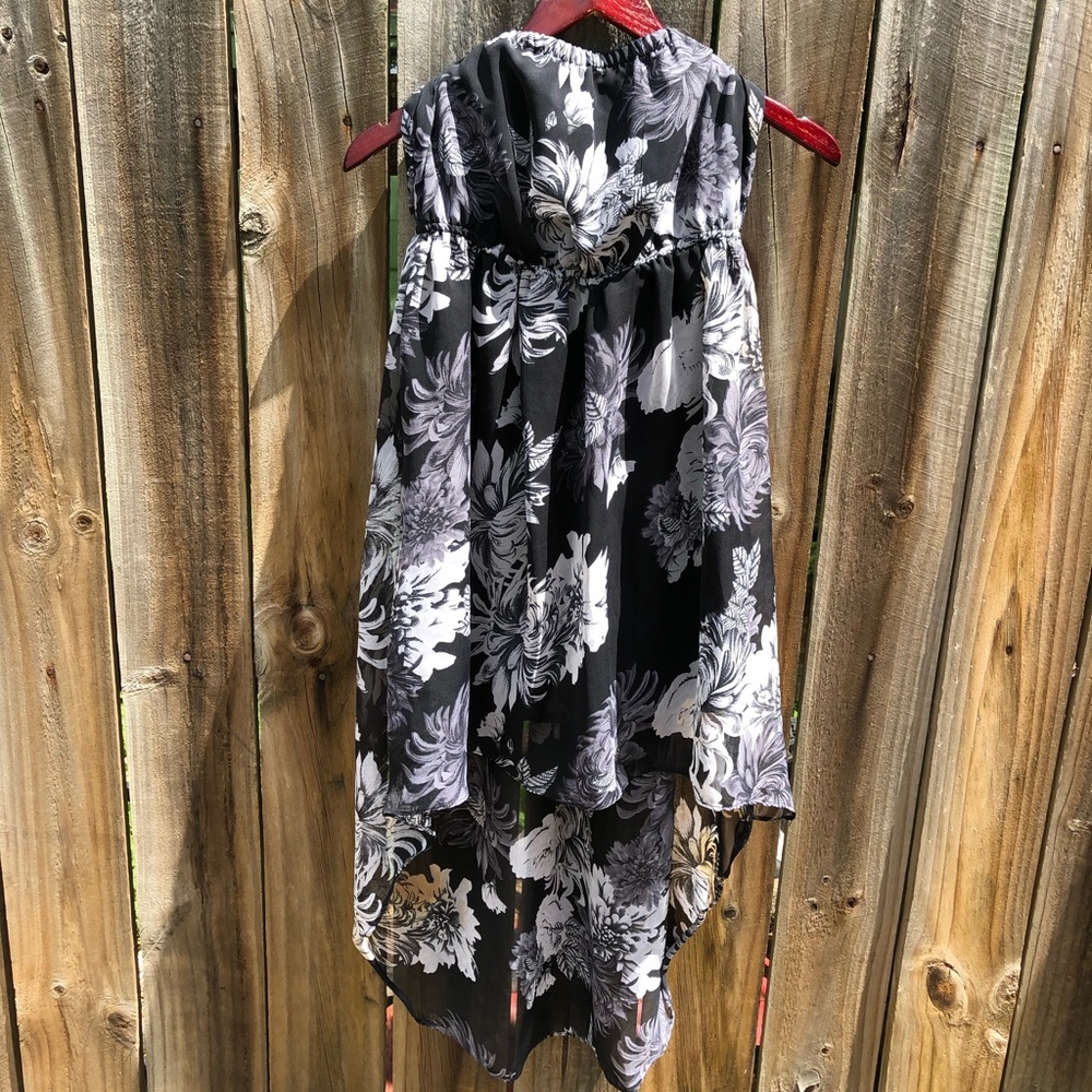 Strapless hi-low floral full tilt dress